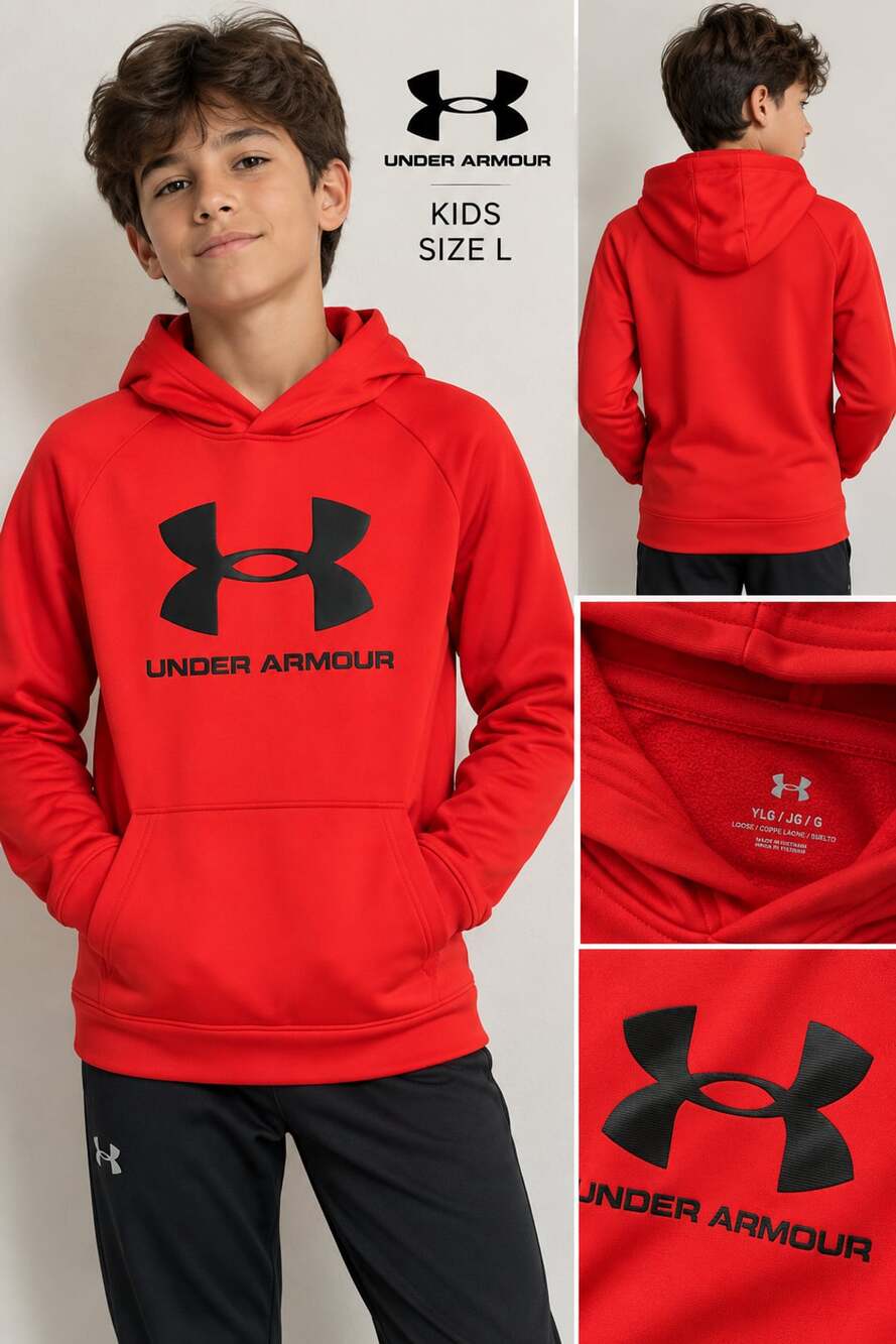 Under Armour Rival Fleece Big Logo Hoodie Size YLG Red
